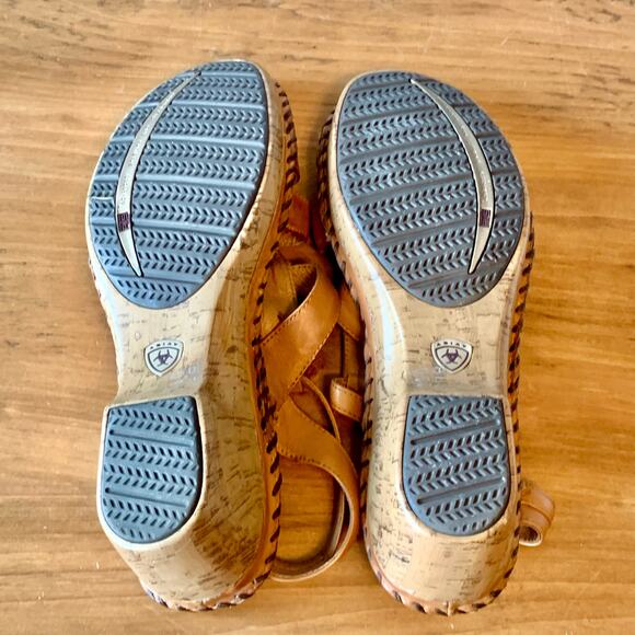 Ariat Women's Sandal Tan Leather Strappy Slide Buckle Strap Size 11B Heel - Picture 13 of 16